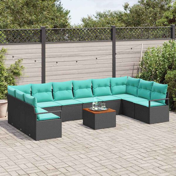 vidaXL Conjunto de Sof&aacute; de Jardim com almofada 11 pcs Preto vime PE