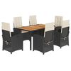 vidaXL 7 pcs conjunto de jantar p/ jardim c/ almofad&otilde;es vime PE preto