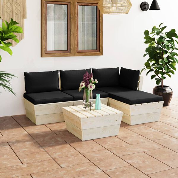 vidaXL 5 pcs conjunto lounge de paletes + almofad&otilde;es madeira de abeto