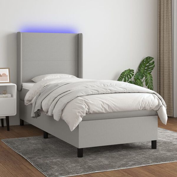 vidaXL Cama box spring c/ colch&atilde;o e LED 80x200 cm tecido cinza-claro
