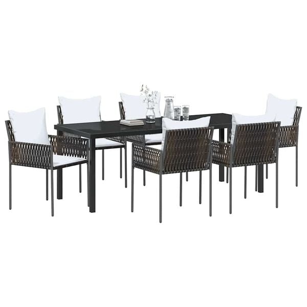 vidaXL Conjunto de Jantar para Jardim 7 pcs Marrom e Preto