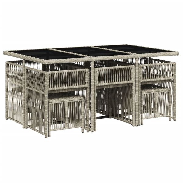 vidaXL 11 pcs conjunto jantar p/ jardim c/ almofad&otilde;es vime PE cinzento