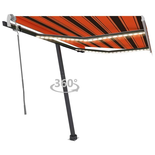 vidaXL Toldo retr&aacute;til manual com LED 350x250 cm laranja e castanho