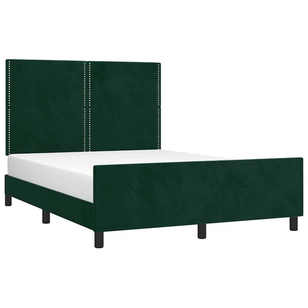 vidaXL Estrutura de cama sem colch&atilde;o 140x190 cm veludo verde-escuro
