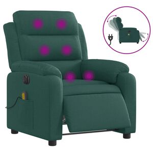 vidaXL Poltrona reclin&aacute;vel de massagens el&eacute;trica tecido verde-escuro