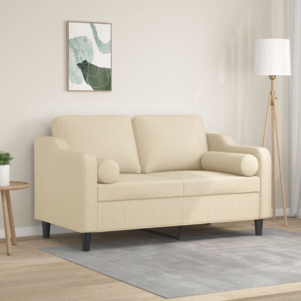 vidaXL Sof&aacute; 2 lugares + almofadas decorativas 120 cm tecido cor creme