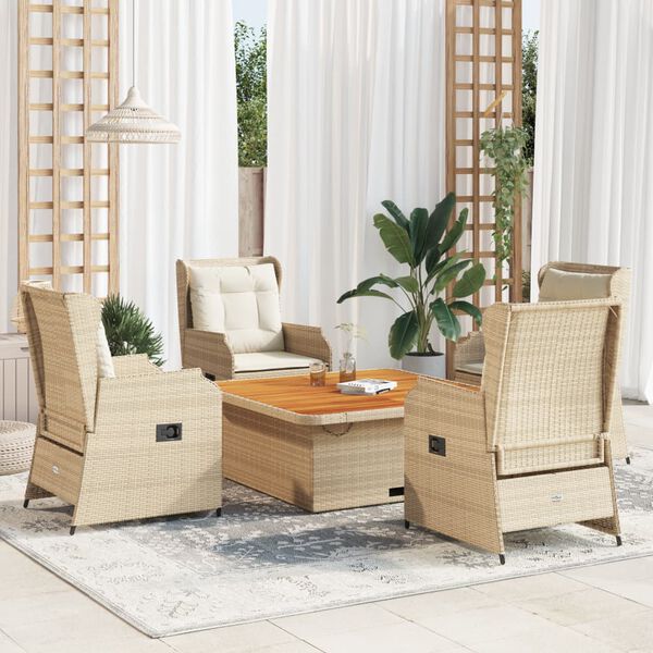 vidaXL 5 pcs conjunto lounge p/ jardim com almofad&otilde;es vime PE bege