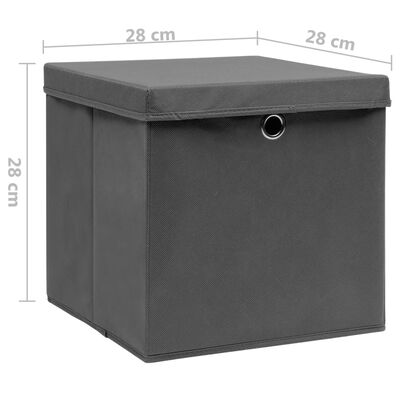 vidaXL Caixas de arrumação com tampas 4 pcs 28x28x28 cm cinzento