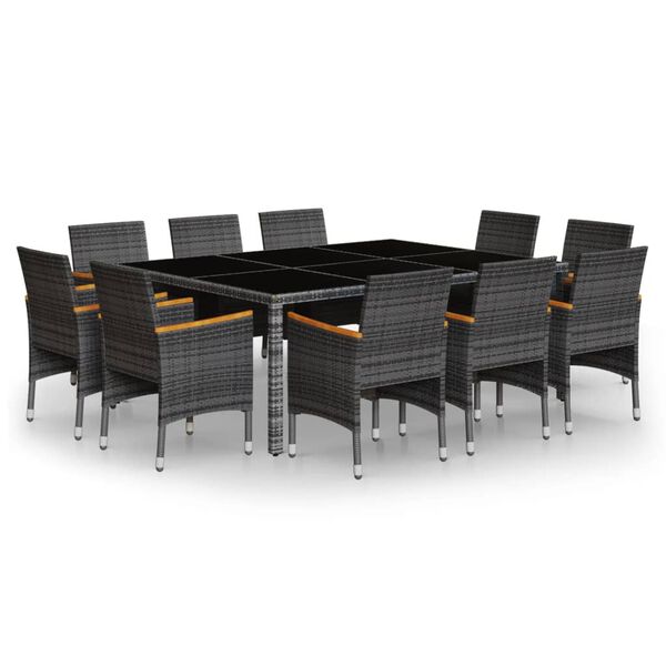 vidaXL 11 pcs conjunto de jantar para jardim vime PE cinzento