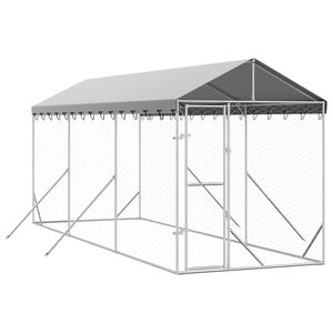 vidaXL Canil de exterior com teto 2x6x2,5 m a&ccedil;o galvanizado prateado
