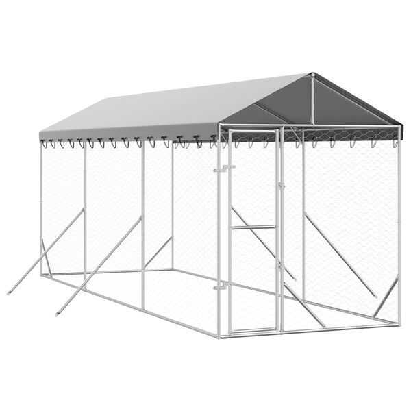 vidaXL Canil de exterior com teto 2x6x2,5 m a&ccedil;o galvanizado prateado