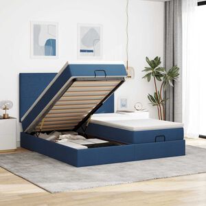 vidaXL Estrutura de cama otomana com colch&otilde;es 180x200cm tecido azul