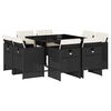 vidaXL 9 pcs conjunto de jantar p/ jardim c/ almofad&otilde;es vime PE preto