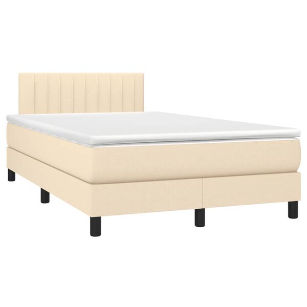 vidaXL Cama box spring c/ colch&atilde;o e LED 120x190 cm tecido cor creme