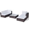 vidaXL 5 pcs conjunto lounge jardim c/ almofadões vime PE castanho