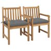 vidaXL Cadeiras de jardim c/ almofad&otilde;es cinzentos 2 pcs teca maci&ccedil;a