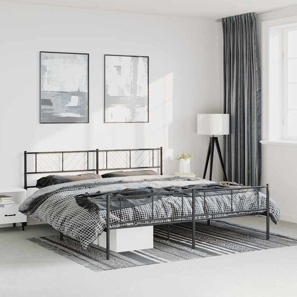 vidaXL Estrutura de cama com cabeceira e p&eacute;s 183x213 cm metal preto