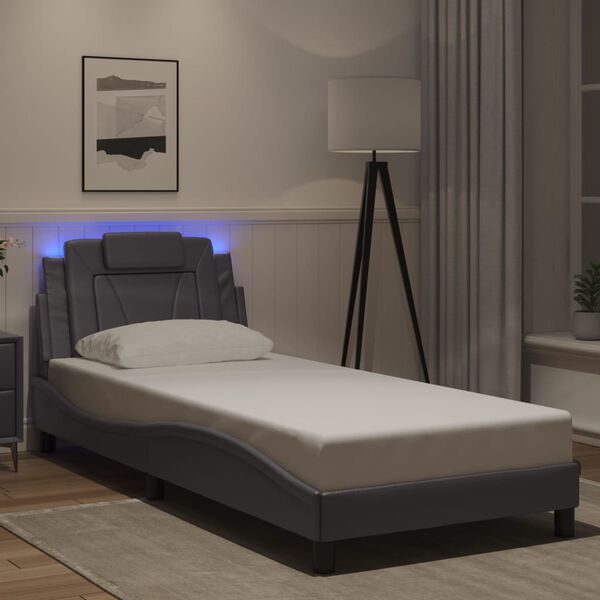 vidaXL Estrutura de cama Viana com LED sem colch&atilde;o 80x200cm cinza