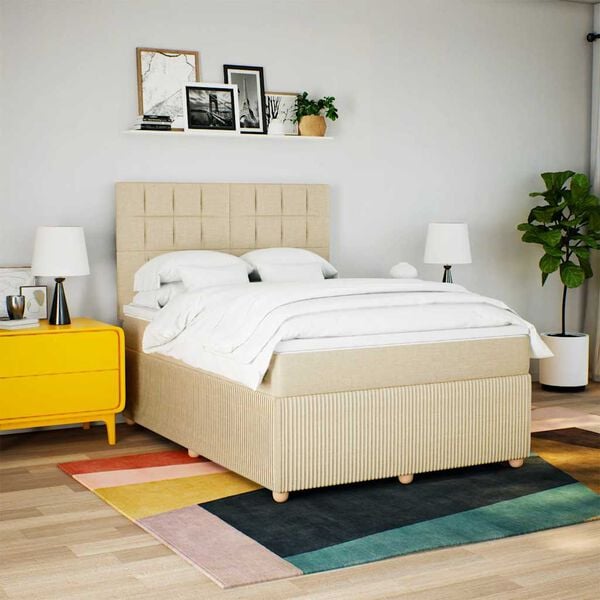 vidaXL Cama com molas/colch&atilde;o 140x190 cm tecido cor creme