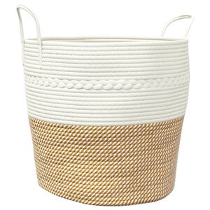 vidaXL Cesto de arruma&ccedil;&atilde;o &Oslash;43x38 cm algod&atilde;o castanho e branco