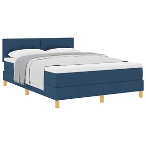 vidaXL Cama Box com colch&atilde;o com cabeceira Azul 140 x 190 cm tecido