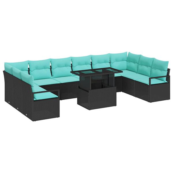 vidaXL Conjunto de Sof&aacute; de Jardim 11 pcs Preto e azul vime PE