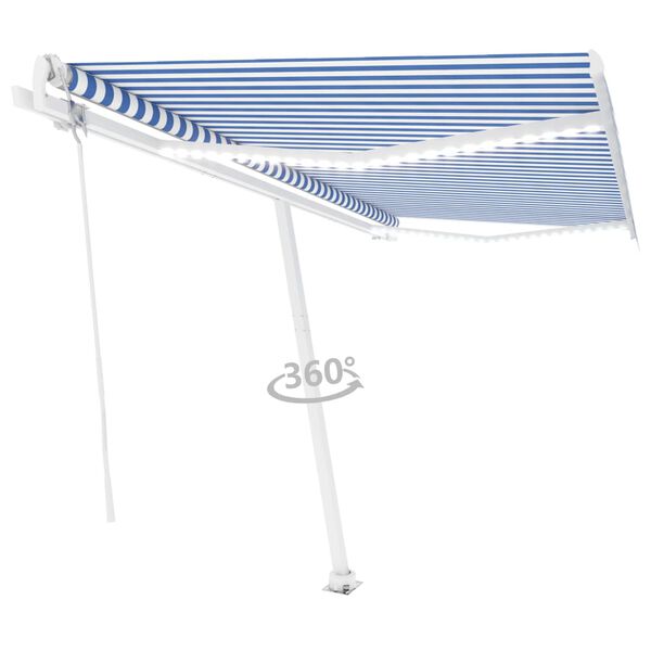 vidaXL Toldo autom&aacute;tico c/ LED e sensor de vento 450x350cm azul/branco