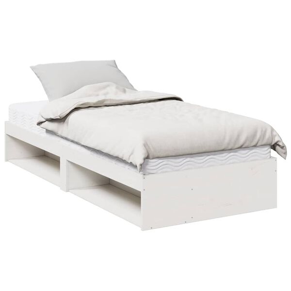 vidaXL Cama dia com colch&atilde;o branco 100x200 cm pinho de madeira maci&ccedil;a