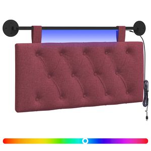 vidaXL Cabeceira suspensa Com luz LED Vinho Vermelho Tecido