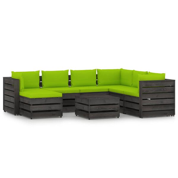 vidaXL 8 pcs conj. lounge jardim + almofad&otilde;es madeira impreg. cinzento