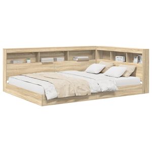 vidaXL Cama com Estante com prateleira Carvalho sonoma 140 x 200 cm