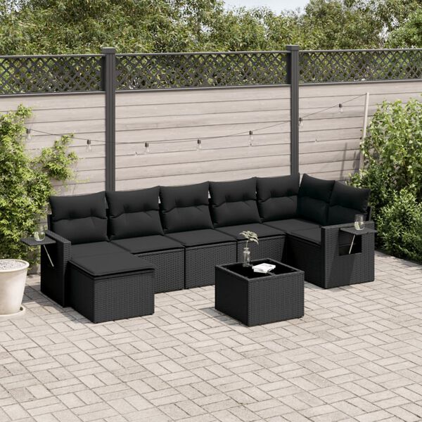 vidaXL 8 pcs conjunto sof&aacute;s de jardim com almofad&otilde;es vime PE preto