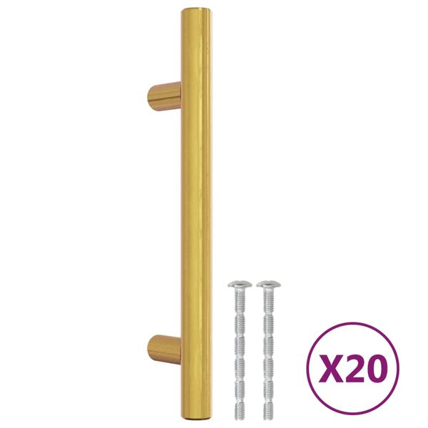 vidaXL Puxadores para m&oacute;veis 20 pcs 96 mm a&ccedil;o inoxid&aacute;vel dourado