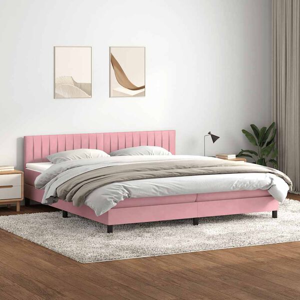 vidaXL Cama com molas/colch&atilde;o rosa 180x220 cm veludo