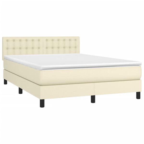 vidaXL Cama box spring c/ colch&atilde;o/LED 140x200cm couro artificial creme