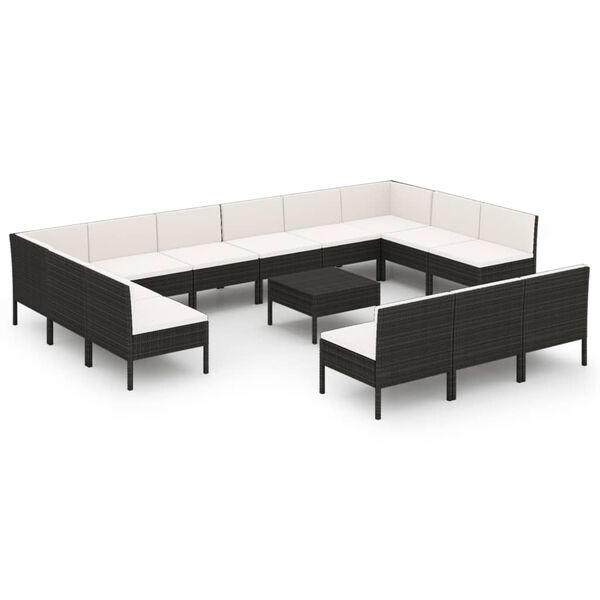 vidaXL 14 pcs conjunto lounge de jardim c/ almofad&otilde;es vime PE preto