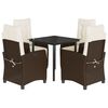 vidaXL 5 pcs conjunto jantar p/ jardim c/ almofad&otilde;es vime PE castanho