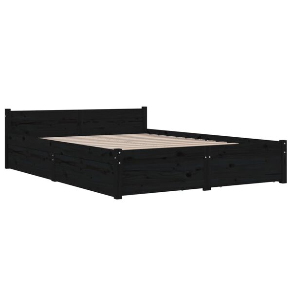 vidaXL Estrutura de cama com gavetas 135x190 cm casal preto