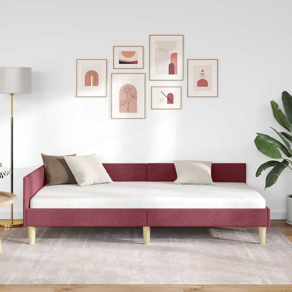 vidaXL Estrutura de Cama de Canto Vinho Vermelho 80 x 200 cm tecido
