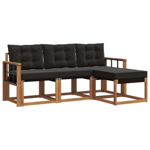 vidaXL Conjunto de Sof&aacute;s para Exterior 4 pcs Natural e Preto