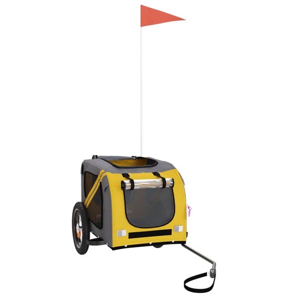 vidaXL Reboque bicicleta p/ animais tecido oxford/ferro amarelo/cinza