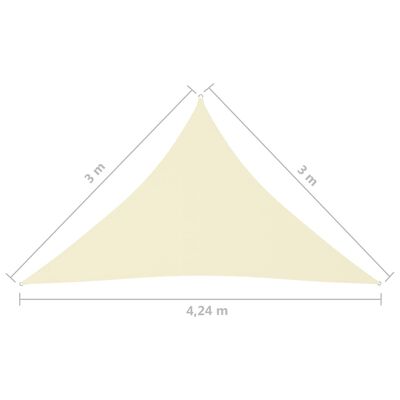 vidaXL Para-sol estilo vela tecido oxford triangular 3x3x4,24 m creme