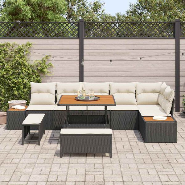 vidaXL Conjunto de Sof&aacute; de Jardim com almofada Preto Rattan Sint&eacute;tico