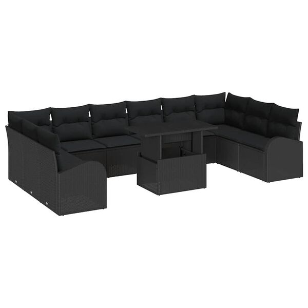 vidaXL Conjunto de Sofá de Jardim com travesseiro 11 pcs Preto vime PE