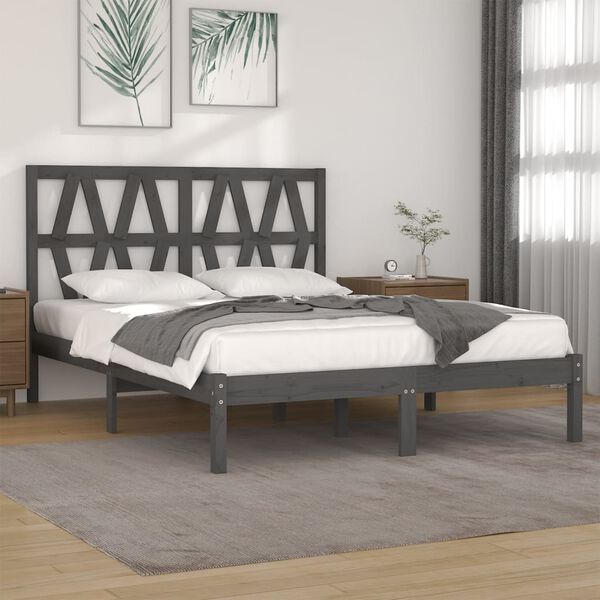vidaXL Estrutura de cama 200x200 cm pinho maci&ccedil;o cinzento