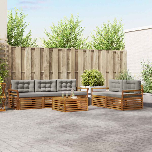 vidaXL Conjunto de Sof&aacute;s para Exterior 6 pcs Cinza Natural e Claro