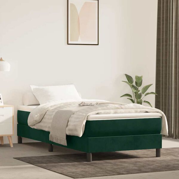 vidaXL Estrutura de cama com molas 90x200 cm veludo verde-escuro