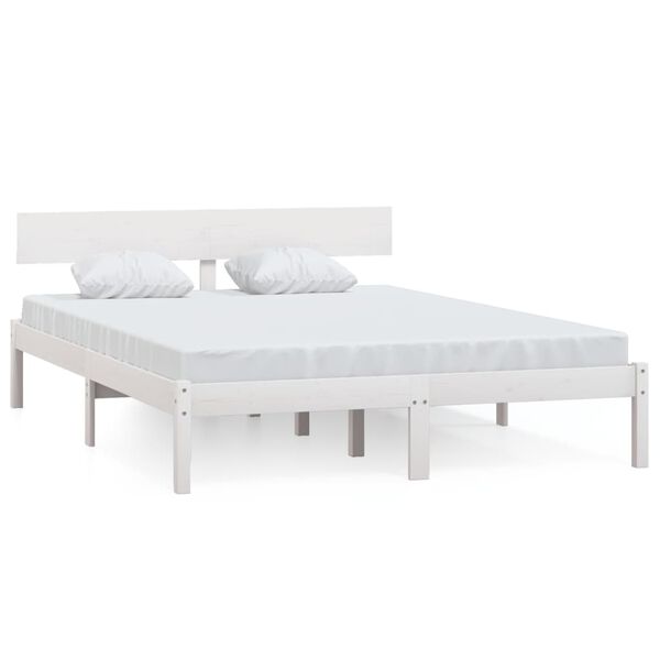 vidaXL Estrutura de cama 140x200 cm pinho maciço branco