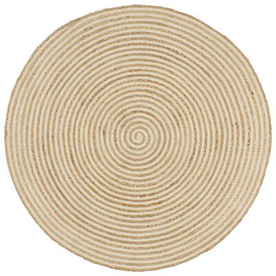 vidaXL Tapete artesanal em juta com design em espiral branco 90 cm