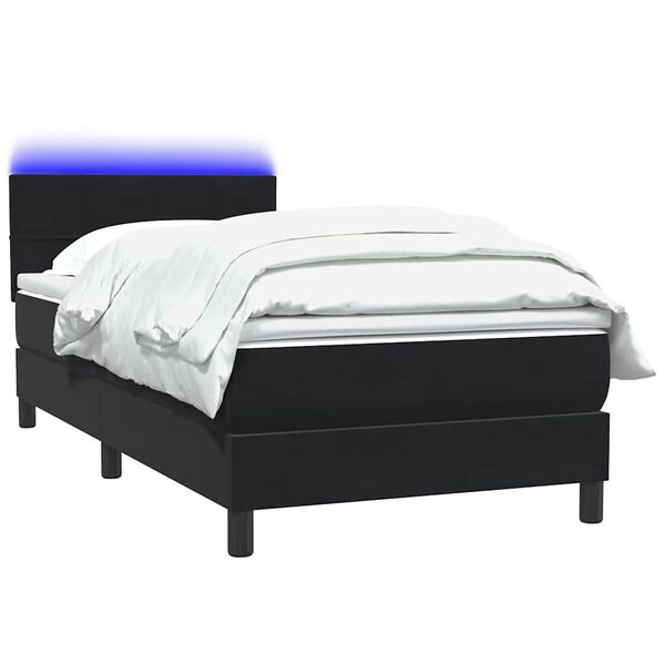 vidaXL Cama box spring c/ colch&atilde;o e LED 90x220 cm veludo preto